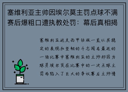 塞维利亚主帅因埃尔莫主罚点球不满赛后爆粗口遭执教处罚：幕后真相揭秘