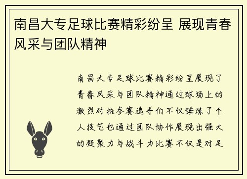 南昌大专足球比赛精彩纷呈 展现青春风采与团队精神