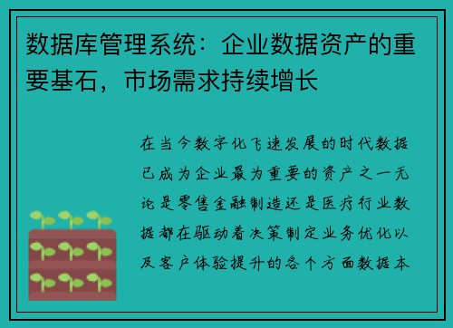 数据库管理系统：企业数据资产的重要基石，市场需求持续增长