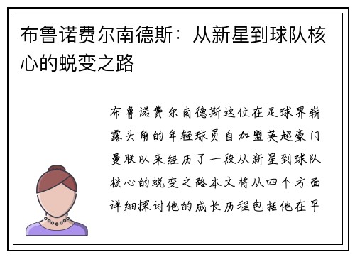 布鲁诺费尔南德斯：从新星到球队核心的蜕变之路