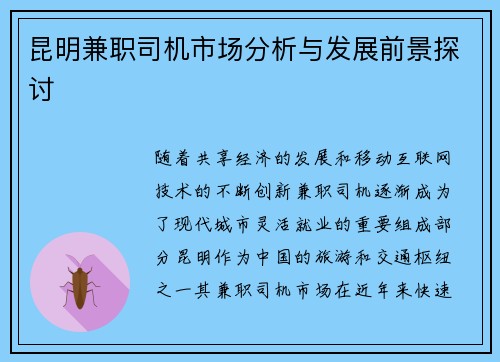 昆明兼职司机市场分析与发展前景探讨